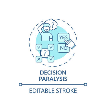 Decision Paralysis Concept Icon. Procrastination Reason Idea Thin Line Illustration. Paralyzing Indecision. Cognitive Overload. Vector Isolated Outline RGB Color Drawing. Editable Stroke