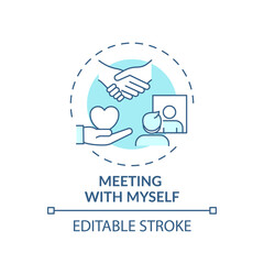 Meeting with myself concept icon. Fighting procrastination method idea thin line illustration. Self-kindness. Satisfaction feelings. Vector isolated outline RGB color drawing. Editable stroke