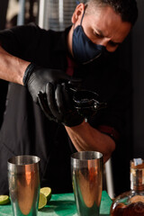 bartender squeezing lemons with a juicer. profession concept