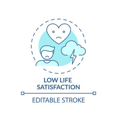 Low life satisfaction concept icon. Procrastination effect idea thin line illustration. Depression symptoms. Low mood. Injured self-esteem. Vector isolated outline RGB color drawing. Editable stroke