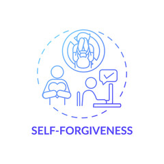 Self-forgiveness concept icon. Fighting procrastination idea thin line illustration. Positive attitude. Empathy and kindness. Emotional well-being. Vector isolated outline RGB color drawing