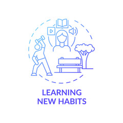 Learning new habits concept icon. Fighting procrastination idea thin line illustration. Habits building. Enhancing motivation. Physical and mental health. Vector isolated outline RGB color drawing