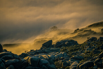 Mar de nubes en la montaña al amanecer 