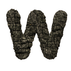 burned wood letter W - Capital 3d charcoal font - suitable for Nature, disaster or fire related subjects