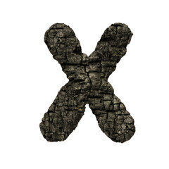 burned wood letter X - Upper-case 3d charcoal font - suitable for Nature, disaster or fire related subjects