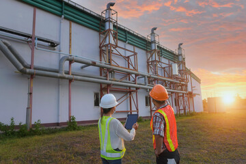 female inspectors and architects discuss with head engineer about construction project.Multi-ethnic...
