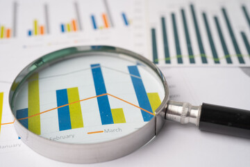 Magnifying glass on charts graphs paper. Financial development, Banking Account, Statistics,...