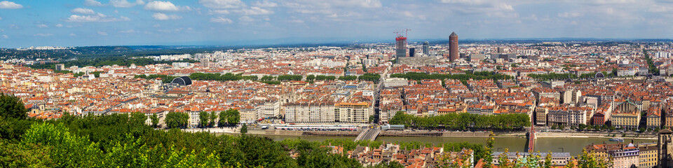 Lyon, France panorama in summer from the hill