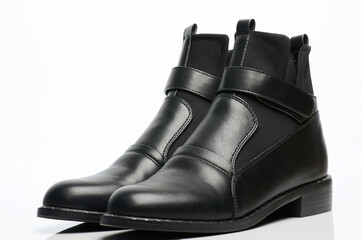 Tall black leather woman shoes