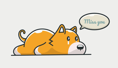 Sad red dog saying Miss you.