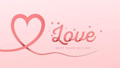 Hand drawn valentines day love banner template with love text in paper style on pink background.