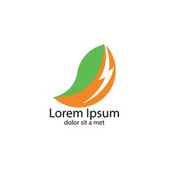 Thunder leaf logo  Power supply with leaf logo design template
