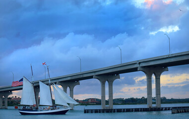 Schooner Sails Under Bridge in Saint Augustine Florida View I.