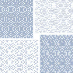 Abstract seamless geometric blue patterns set.
