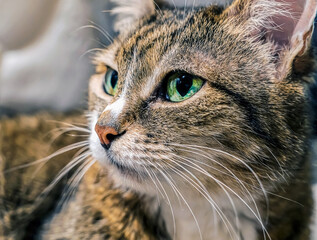 Naklejka na ściany i meble The portrait of the European Shorthair cat with blurred background.