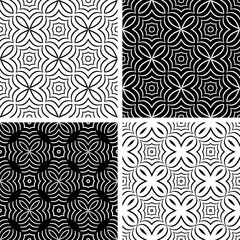 Abstract seamless black and white patterns set.