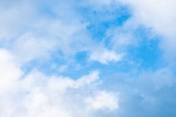 Stunning view of a blue sky with white fluffy clouds during a sunny day. Natural background with copy space.