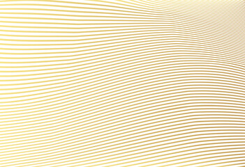 Fototapeta premium Abstract gold color warped Diagonal Striped Background. Vector curved twisted slanting, waved lines texture. Brand new style for your business design.