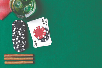 Attributes for playing poker on the green table