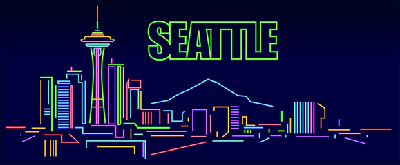 Seattle neon sign skyline - 402317044