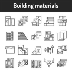 Fototapeta premium Building materials color line icons set. Pictograms for web page, mobile app, promo.