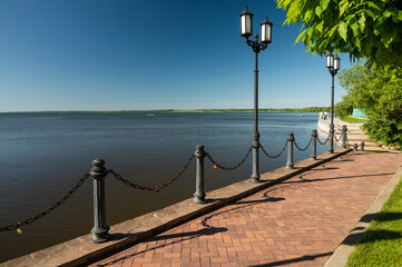 Beautiful embankment of Plesheevo lake at Pereslavl-Zalesskiy city, Russia