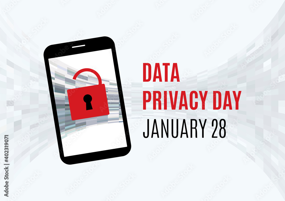Poster data privacy day vector. protected mobile phone vector. phone with red lock icon. data privacy day p