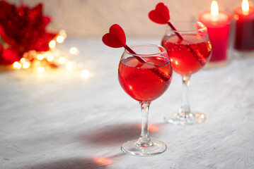 Valentines day celebration with champagne mimosa drink cocktail