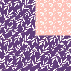 Collage contemporary floral and simple twigs  seamless pattern set.Modern exotic design for paper cover,fabric,interior decor and other users.Vector illustration.