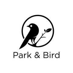 Magpie Bird stand on the branch logo vector illustration