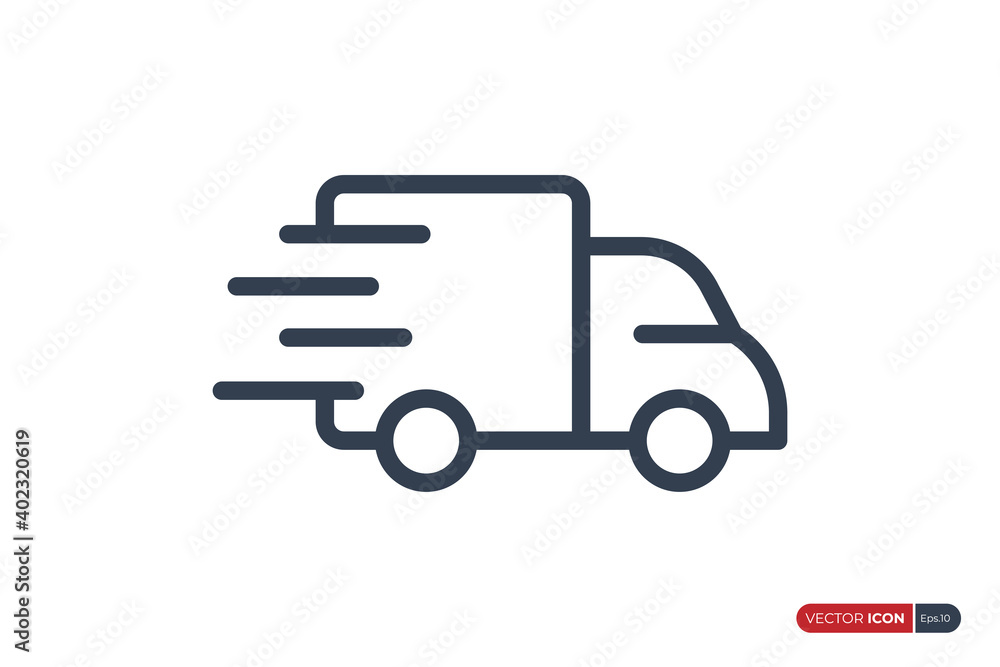 Poster fast shipping delivery truck icon linear style isolated on white background. usable for apps, websit