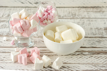 Marshmallow. Close-up of Marshmallows colorful chewy candies closeup. Sweet food dessert.