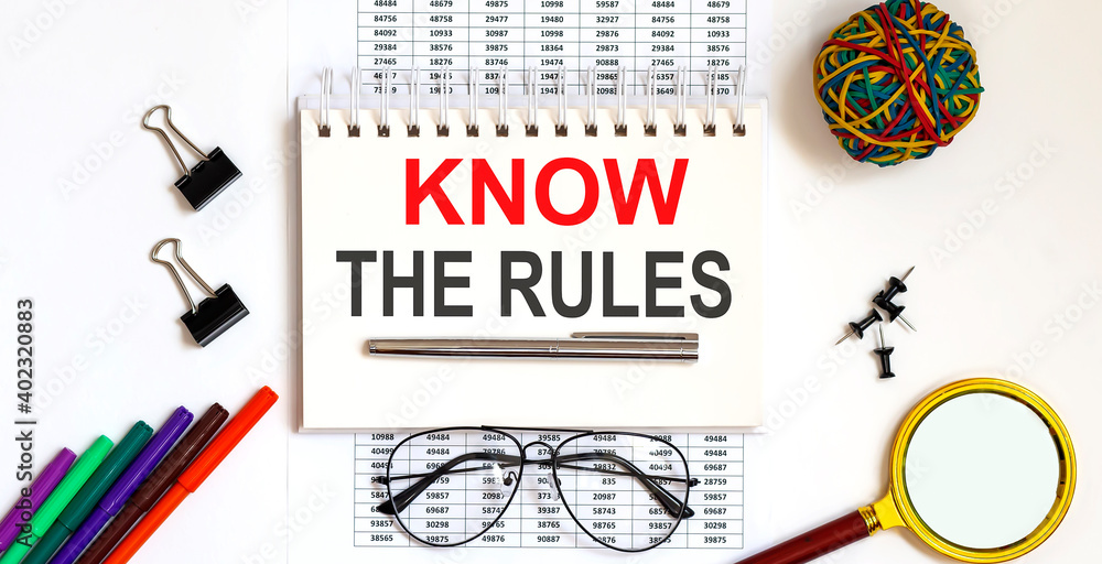 Poster know the rules text written on a notebook with pencils