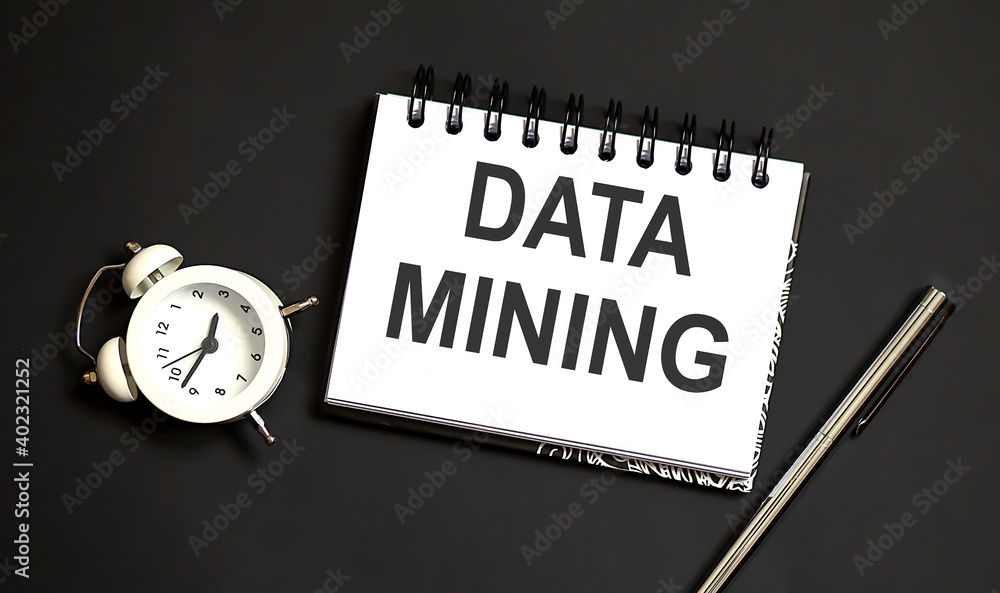 Aufkleber word writing text data mining . business concept on black background