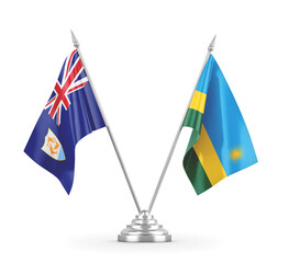 Rwanda and Anguilla table flags isolated on white 3D rendering