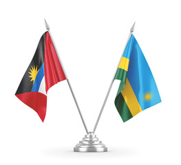 Rwanda and Antigua and Barbuda table flags isolated on white 3D rendering 