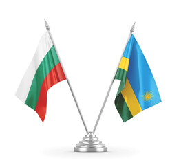 Rwanda and Bulgaria table flags isolated on white 3D rendering 