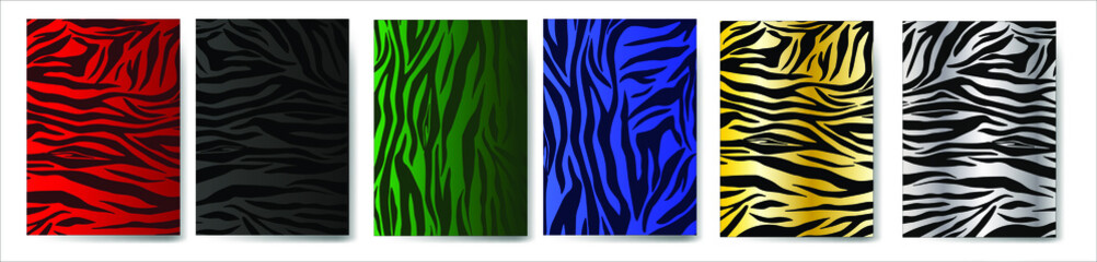Set of abstract textures. Imitation zebra print. Suitable for cover design, presentation, invitation, flyer, annual report, poster and business card, packaging design, etc. Vector.