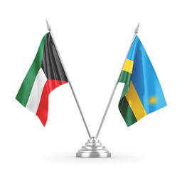 Rwanda and Kuwait table flags isolated on white 3D rendering