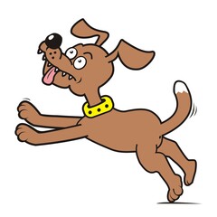 romping dog, brown color, humorous vector illustration