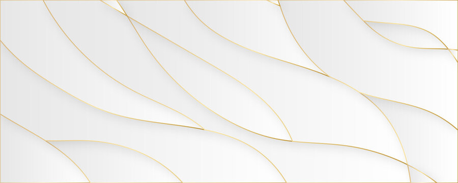 Tech geometric background with abstract golden and grey waves. Gold white background. Vector banner design