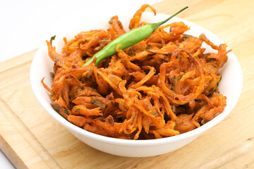 Fried onion pakora  known as Crispy Kanda bhaji /Bhajji / bajji, favourite Indian Tea-Time snack 