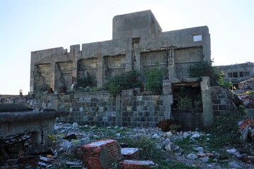 Abandoned Industrial houses and buildings of Gunkanjima or Battleship island, Ghost Island in Nagasaki, Japan - 長崎 軍艦島