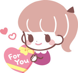 ハートのチョコレートを持った女の子のイラスト素材　バレンタインデー