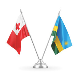 Rwanda and Tonga table flags isolated on white 3D rendering