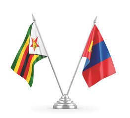 Mongolia and Zimbabwe table flags isolated on white 3D rendering