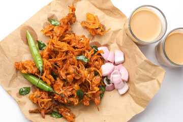 Fried onion pakora  known as Crispy Kanda bhaji /Bhajji / bajji, favourite Indian Tea-Time snack 