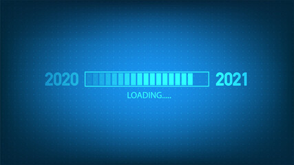 Blue technology background with Loading bar from 2020 to 2021. New year resolution and Happy New Year, Vector illustration