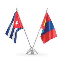 Mongolia and Cuba table flags isolated on white 3D rendering