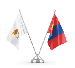 Mongolia and Cyprus table flags isolated on white 3D rendering